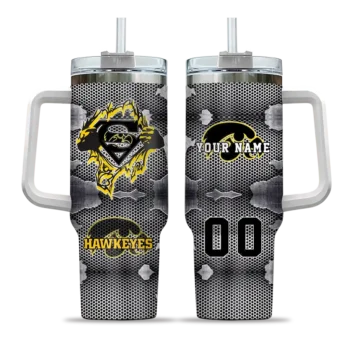 customized iowa hawkeyes superman shield black gray curved tumbler best selling.webp