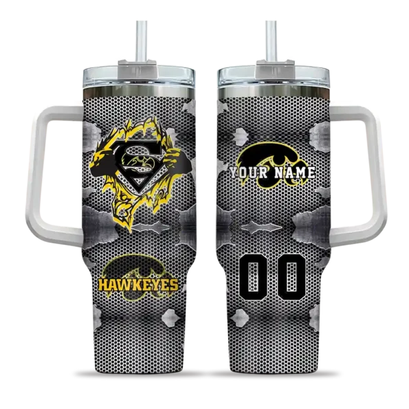customized iowa hawkeyes superman shield black gray curved tumbler best selling.webp