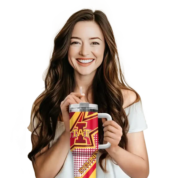 customized iowa state cyclones arrow burst red curved tumbler premium grade.webp