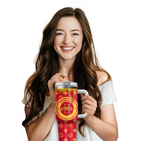 customized iowa state cyclones bullseye drips red curved tumbler premium grade.webp