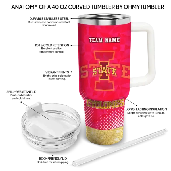 customized iowa state cyclones geometric prism red curved tumbler new arrival.webp