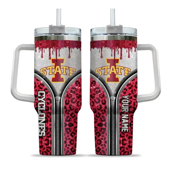 customized iowa state cyclones leopard zipper red curved tumbler best selling.webp