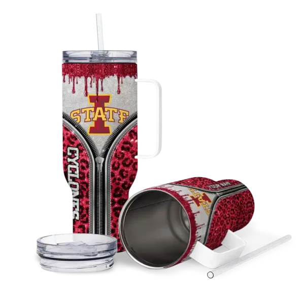 customized iowa state cyclones leopard zipper red curved tumbler high quality.webp