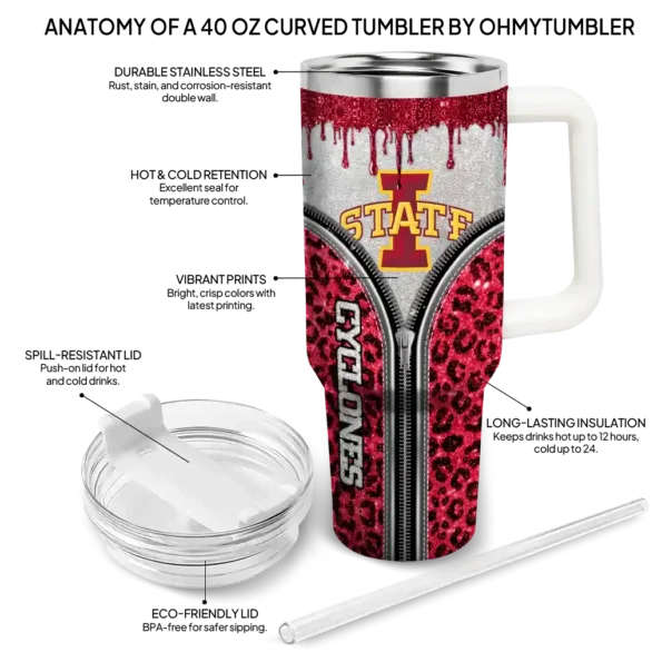 customized iowa state cyclones leopard zipper red curved tumbler new arrival.webp