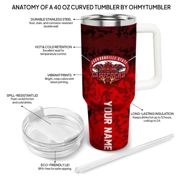 customized jacksonville state gamecocks chevron stripe red curved tumbler new arrival.webp