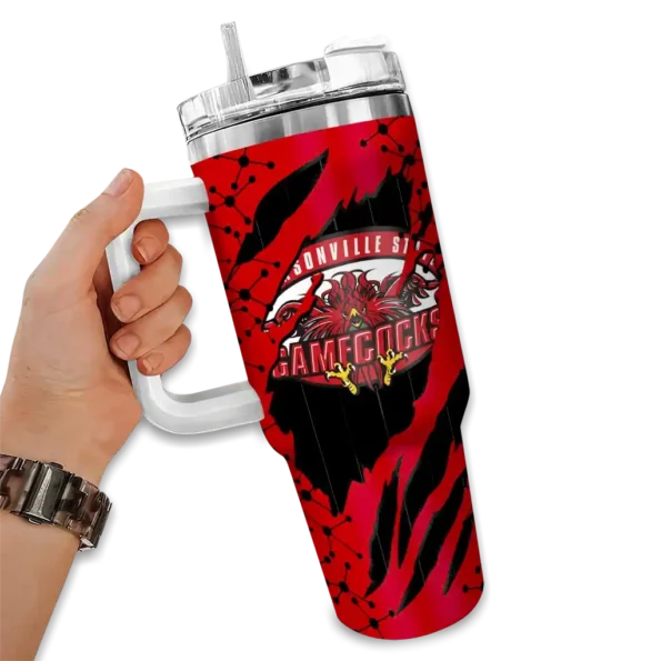 customized jacksonville state gamecocks claw cut red black curved tumbler fashion forward.webp