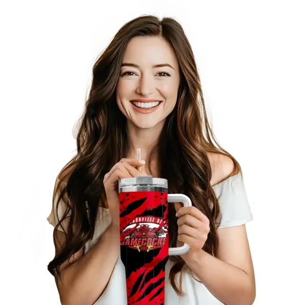 customized jacksonville state gamecocks claw cut red black curved tumbler premium grade.webp