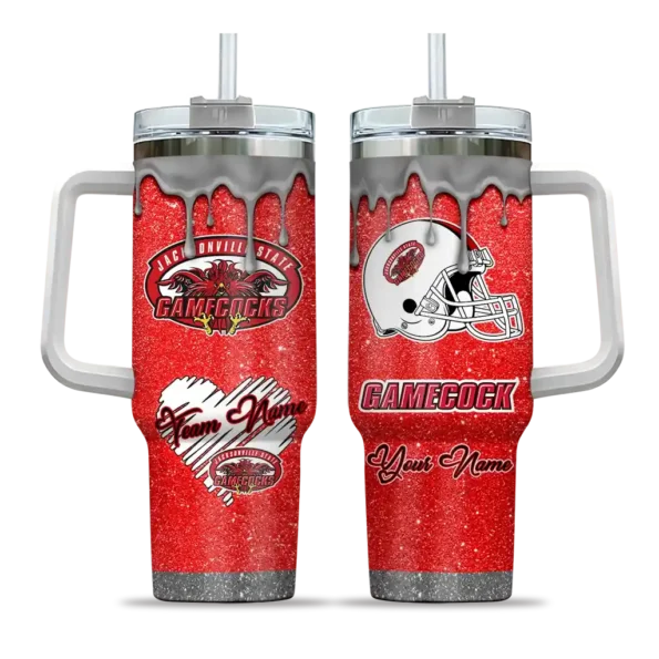 customized jacksonville state gamecocks heart helmet motif red curved tumbler best selling.webp