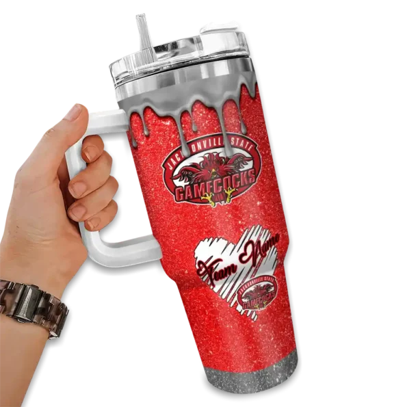 customized jacksonville state gamecocks heart helmet motif red curved tumbler fashion forward.webp