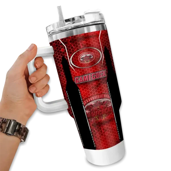 customized jacksonville state gamecocks hexagon armor red curved tumbler fashion forward.webp