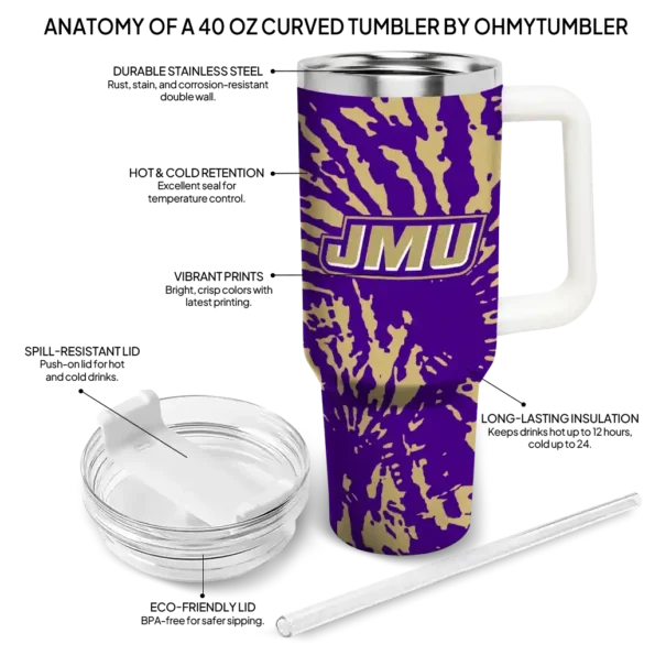 customized james madison dukes burst swirl purple curved tumbler new arrival.webp