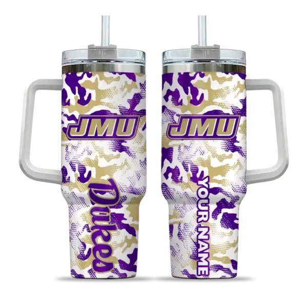customized james madison dukes camo mashup purple white curved tumbler best selling.webp