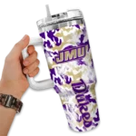 customized james madison dukes camo mashup purple white curved tumbler best selling.webp