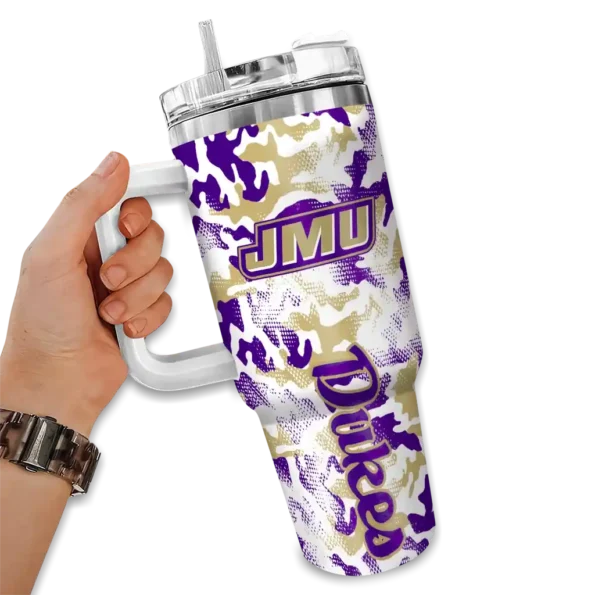 customized james madison dukes camo mashup purple white curved tumbler fashion forward.webp