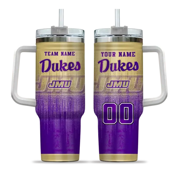 customized james madison dukes gradient dots purple curved tumbler best selling.webp