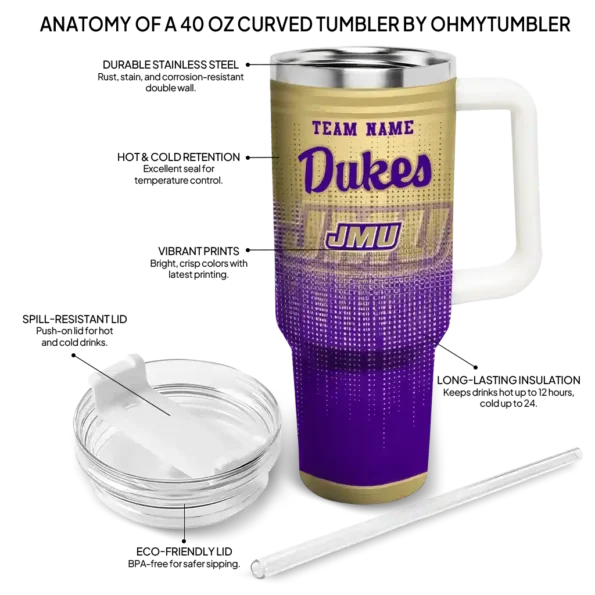 customized james madison dukes gradient dots purple curved tumbler new arrival.webp