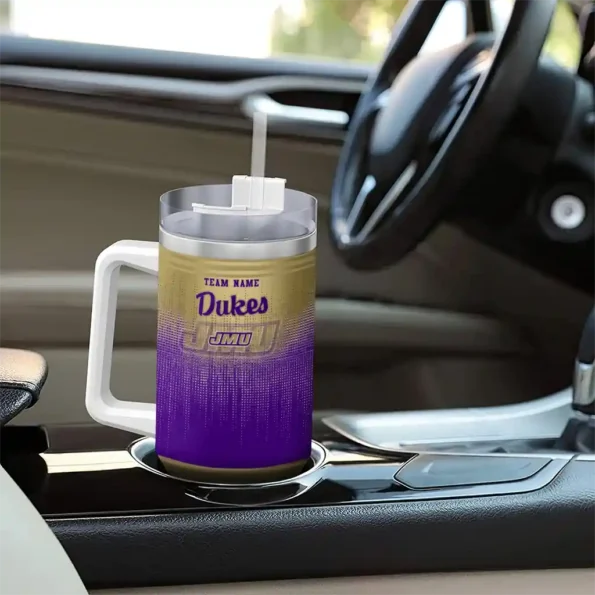 customized james madison dukes gradient dots purple curved tumbler trendy.webp