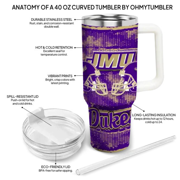 customized james madison dukes honey streaks purple curved tumbler new arrival.webp