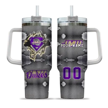 customized james madison dukes superman shield purple gray curved tumbler best selling.webp