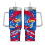 customized kansas jayhawks abstract paths blue curved tumbler best selling.webp