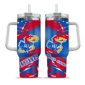 customized kansas jayhawks abstract paths blue curved tumbler best selling.webp