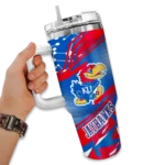 customized kansas jayhawks abstract paths blue curved tumbler best selling.webp