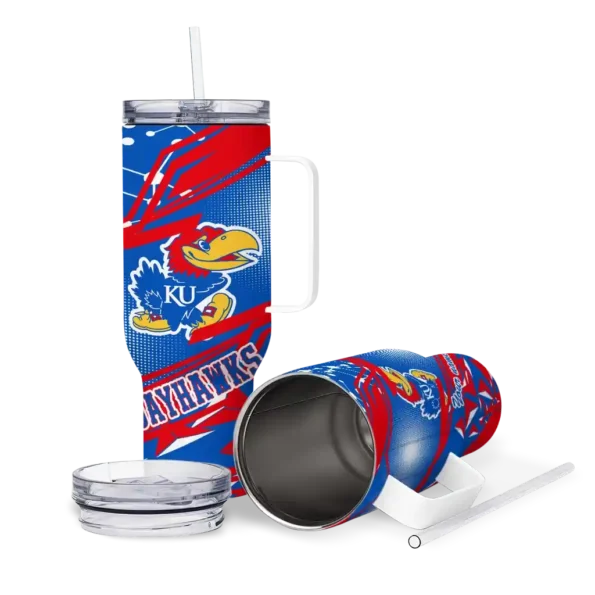 customized kansas jayhawks abstract paths blue curved tumbler high quality.webp