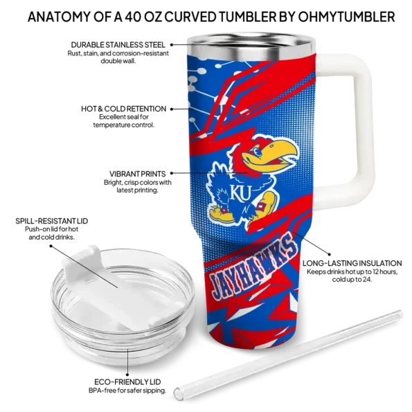 customized kansas jayhawks abstract paths blue curved tumbler new arrival.webp