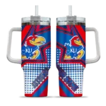 customized kansas jayhawks arrow burst blue curved tumbler best selling.webp