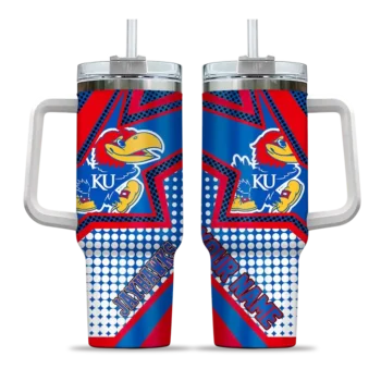 customized kansas jayhawks arrow burst blue curved tumbler best selling.webp