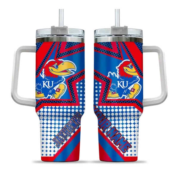 customized kansas jayhawks arrow burst blue curved tumbler best selling.webp