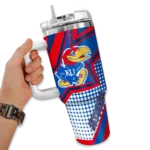customized kansas jayhawks arrow burst blue curved tumbler best selling.webp