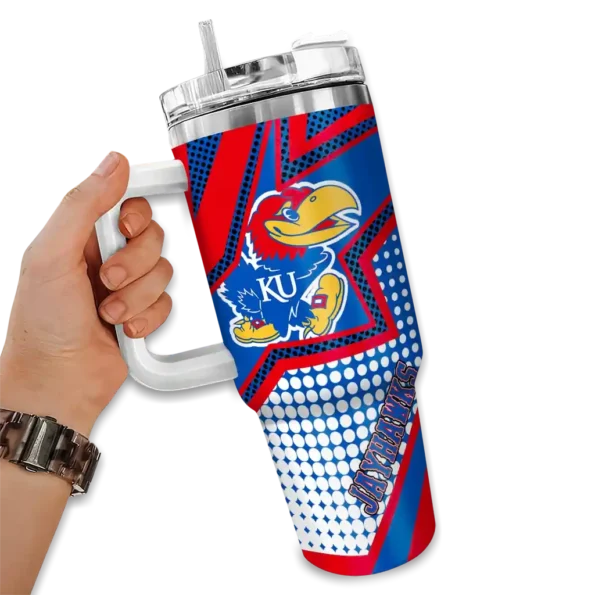 customized kansas jayhawks arrow burst blue curved tumbler fashion forward.webp