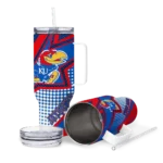 customized kansas jayhawks arrow burst blue curved tumbler best selling.webp