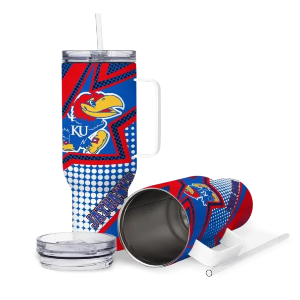 customized kansas jayhawks arrow burst blue curved tumbler high quality.webp