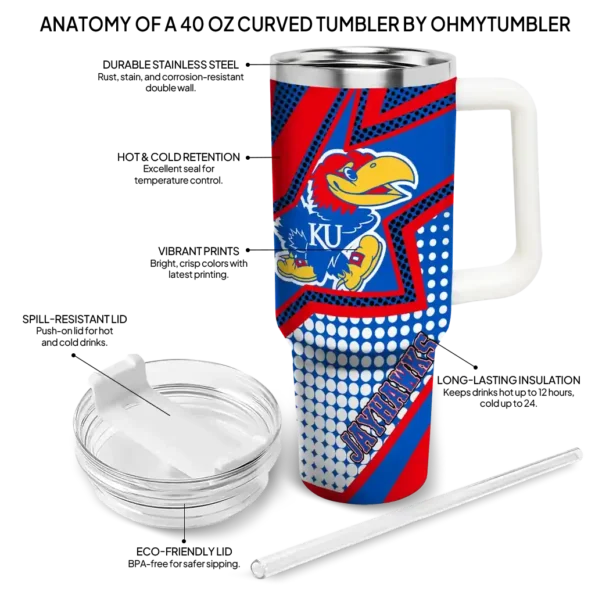 customized kansas jayhawks arrow burst blue curved tumbler new arrival.webp