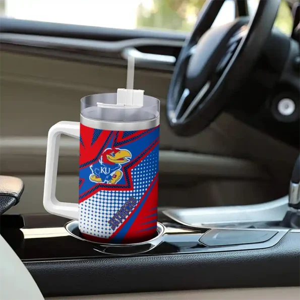 customized kansas jayhawks arrow burst blue curved tumbler trendy.webp