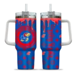 customized kansas jayhawks bullseye drips blue curved tumbler best selling.webp