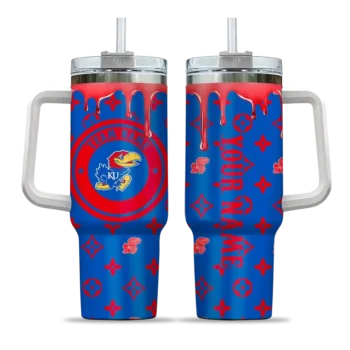 customized kansas jayhawks bullseye drips blue curved tumbler best selling.webp