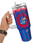 customized kansas jayhawks bullseye drips blue curved tumbler best selling.webp