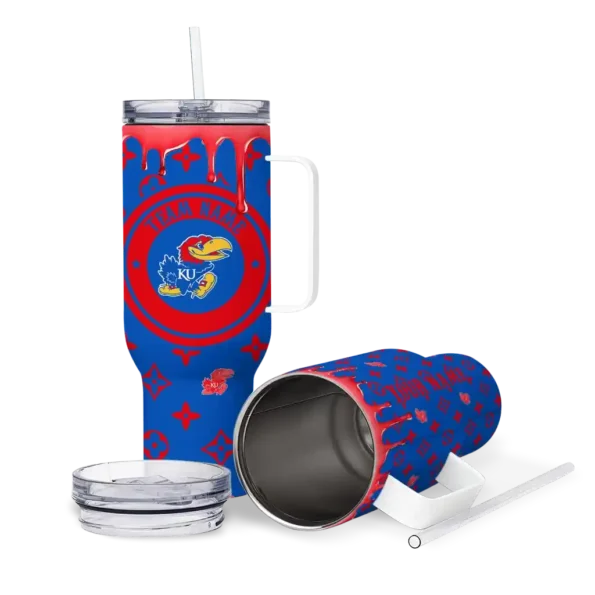 customized kansas jayhawks bullseye drips blue curved tumbler high quality.webp