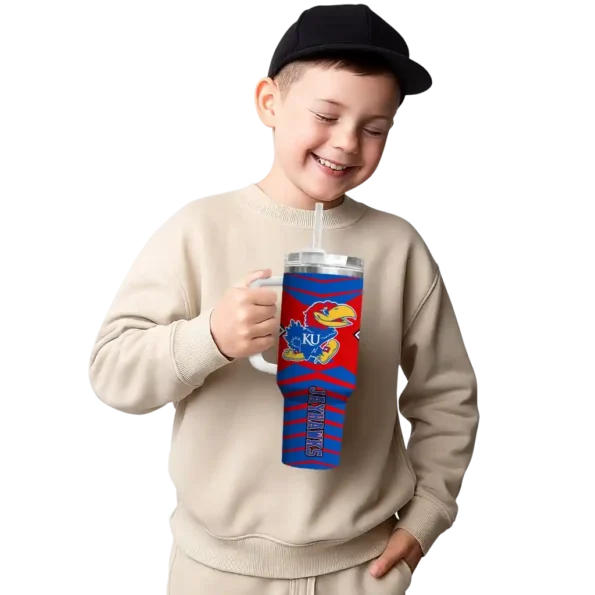 customized kansas jayhawks chevron layers blue curved tumbler latest model.webp