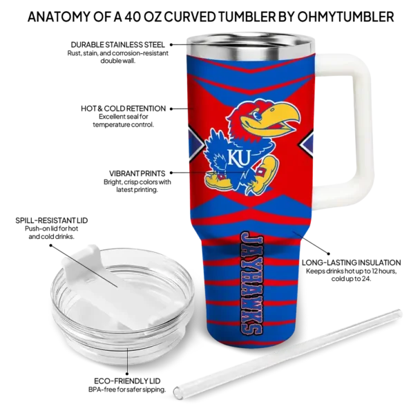 customized kansas jayhawks chevron layers blue curved tumbler new arrival.webp