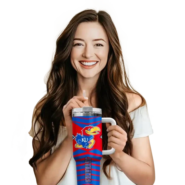 customized kansas jayhawks chevron layers blue curved tumbler premium grade.webp