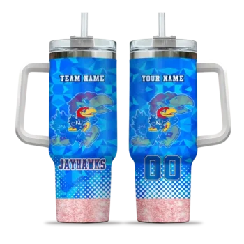 customized kansas jayhawks geometric prism blue curved tumbler best selling.webp