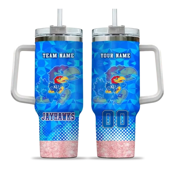 customized kansas jayhawks geometric prism blue curved tumbler best selling.webp