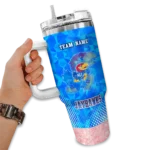 customized kansas jayhawks geometric prism blue curved tumbler best selling.webp