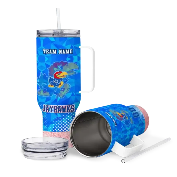 customized kansas jayhawks geometric prism blue curved tumbler high quality.webp