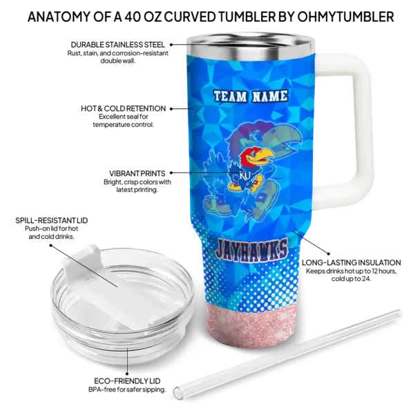 customized kansas jayhawks geometric prism blue curved tumbler new arrival.webp