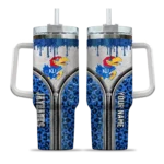 customized kansas jayhawks leopard zipper blue curved tumbler best selling.webp